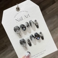 Handmade black gradient press-on nails with silver crosses and gothic rhinestones - Extra Small (XS) / Cool Black Gradient Glitter
