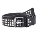 Black Y2K punk rock leather belt with triple-row silver pyramid studs and metal buckle - Black Silver Studs