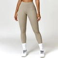 Khaki high waisted quick dry yoga leggings with tummy control and compression fit - S / Camel Brown