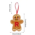 Felt gingerbread man ornament with red letter R and silk lanyard for Christmas tree decoration - Style R