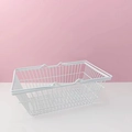 Close-up of a white iron wire storage basket with dual handles on a pink background - White Large Basket 23.5*16*9cm