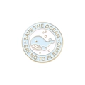 Blue whale enamel pin with Save the Ocean slogan and gold metal circular frame - Say No To Plastic Style (XZ4695)