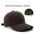 Retro washed cotton baseball cap in coffee brown color with adjustable metal buckle - Snap Buckle Washed Style / Brown