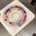 Detailed macro view of amethyst and quartz beaded bracelets in a wooden tray - 3# Pink Purple Series Bracelet (Exquisite Gift Box)