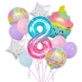 Detail of macaron color party balloons set with large number 8 and ice cream foil balloon - Ice Cream Set 8