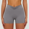 Women's V-shaped high waist scrunch butt yoga shorts in charcoal gray brushed fabric - S / Bottoms / Dark Grey