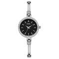Reloj de pulsera plateado para mujer con esfera negra texturizada y cristales brillantes - Caja Plateada Esfera Negra