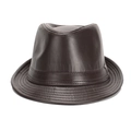 Detail of dark brown leather fedora hat featuring premium multi-row brim stitching - L / Faux Leather Coffee