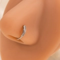 Silver non-pierced nose ring with leaf flower design and sparkling crystal accents - Half Ring Diamond Row (E2999)