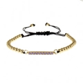 Adjustable black Milan rope bracelet with gold-plated bar and purple zirconia stones - Gold Black Rope