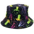 Bob unisexe noir avec motifs de champignons néon colorés et étoiles pour protection solaire - Magnifique Champignon Néon Style Trois