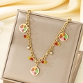 Gold chain necklace with colorful enamel fruit slices and crystal charms for women - Fruit Slice Style (Lemon/Orange) (KN293097-SXSJ)