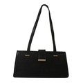 Classic black crocodile pattern baguette bag with elegant gold metal hardware buckle - Black