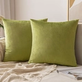 Set of 2 green velvet square pillow covers displayed on a modern minimalist sofa - 16# Malt Green / 40*40cm