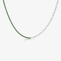Collana in argento S925 con pietre preziose verdi e catena a graffetta asimmetrica - Oro Bianco (Zircone Verde)