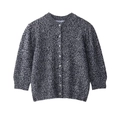 Classic puff sleeve knit cardigan in grey and white heather pattern with round neck - S / Tops / Black and White Mixed