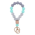Silicone beaded wristlet keychain with marble grey beads and wooden octagonal bead - Mint Green