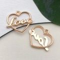 Pair of golden heart-shaped love charms with hollow-out design for jewelry making - Hollow Love Heart