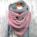 Morandi pink dual-tone fleece triangular scarf with white snowflake pattern and metal clip - 35-Pink Grey Polka Dot