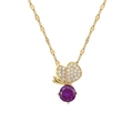 Collana d'oro lussuosa con gemma viola e ciondolo a farfalla con diamanti - Stile Farfalla Viola (E232)