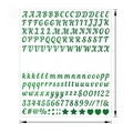 Size chart for 0.5-inch green glitter alphabet and number stickers with dimension markings - Green Glitter