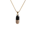 Golden capsule pendant necklace with black top and pave-set micro zircon crystals - Box Chain / Black