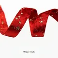 1-inch red velvet ribbon with gold foil stars for DIY hair accessories and crafts - 2.5cm / Red