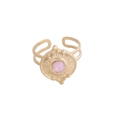 Anello regolabile in acciaio dorato con pietra rosa rotonda e trama radiale chic - Stile gemma rotonda rosa con motivo radiante (3#)