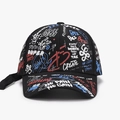 Casquette de baseball noire avec imprimé graffiti blanc et rouge style streetwear - Réglable / Noir