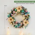 Blue and pink Christmas wreath with warm LED lights and 40cm diameter ornament - Blue Pink Wreath 40cm With Lights