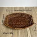 Oval dark brown woven snack basket made of plastic rattan, size 23x16x4cm for food serving - Oval Flat Top Small / Dark Coffee