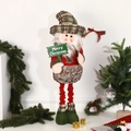 Telescopic Christmas elf doll in red and green plaid outfit holding Merry Christmas sign - 70CM Santa Claus