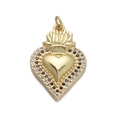 18K gold-plated heart pendant with crown design and sparkling pavé gemstones - CX165-7 Crown Sacred Heart Pendant