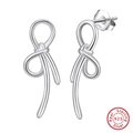 Minimalist S925 sterling silver ribbon knot stud earrings with polished silver finish - Knot Ribbon Studs SE411-P / Silver