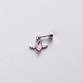 Pink heart zircon stud earring with silver wings and secure screw ball back design - Pink Heart Wing Ear Stud Style (A010-2#)