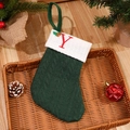 Dark green knitted Christmas stocking with white cuff and red embroidered letter Y design - Letter Y