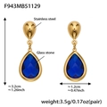 Pendientes de acero inoxidable dorado con piedras de cristal azul en gota - F943 Pendientes Azules