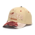 Close-up of AURORA embroidery and red rose floral print on khaki cotton baseball cap - Khaki with Red Rose Print Brim (E)