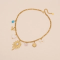 Collana in acciaio inossidabile dorato con ciondoli a farfalla e foglia su beige - 1# Stile Pendente Foglia