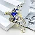Exquisite phoenix brooch with gold frame, blue rhinestones and colorful enamel detailing - Blue