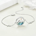 Silver stainless steel mustard seed mountain necklace with colorful abalone inlay and crosses - Green Shell Bracelet