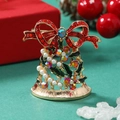 Christmas bell brooch with red bow and colorful rhinestones on a festive background - Bow Pearl Bell (BR1468)