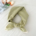 Yellow and purple plaid cotton linen scarf with white lace trim for hair accessory - Yellow Plaid