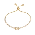 Detail of adjustable gold bracelet with zircon pavé and geometric cross charm - Gold Aquarius