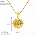 Detail der 18k vergoldeten Sonnenanhänger mit Türkisstein und Schlangenkette Maße - Runder Sonnenstruktur Türkis Stil (SP602G)