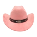 Pink western cowboy hat in felt with black patterned band and silver lion head buckle - One Size / Dusty Pink (Lion Head)