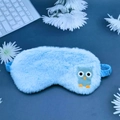 Soft faux rabbit fur sleep mask in light blue with cute owl cartoon embroidery - Embroidered Owl / Blue