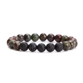 Gros plan d'un bracelet en perles de 8mm avec pierre de lave noire et amazonite naturelle - Pierre Sang de Dragon + Pierre de Lave