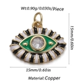 Exquisite 15mm copper evil eye charm with enamel finish and sparkling crystal stone - Green & Black Evil Eye (CX141-12B)