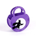 Purple felt Halloween candy bag with a black silhouette of a witch riding a broom - Witch / Purple